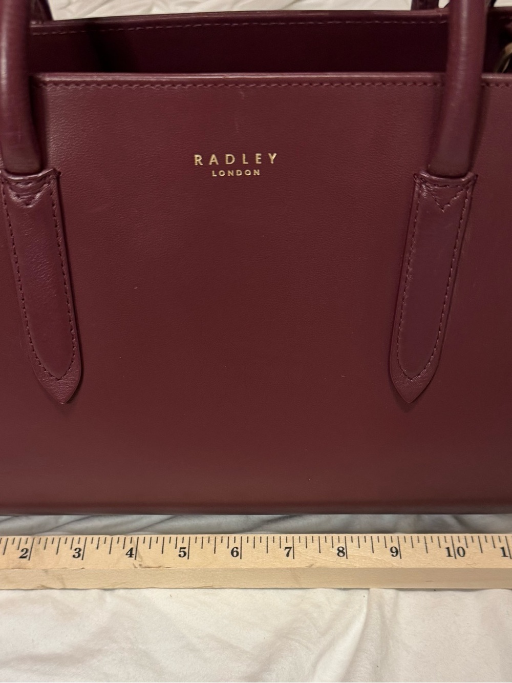 Radley London Dark Cherry Burgundy Leather Satchel Top Handle Crossbody - Picture 10 of 11